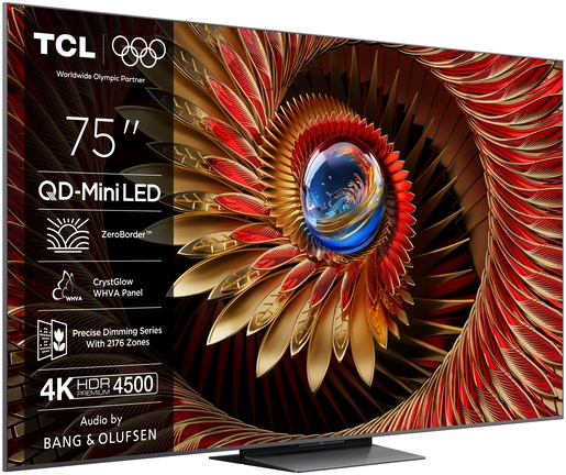 TCL 75" QD-Mini LED TV 75C8K, 4K HDR Premium 4500, Google TV, 144Hz, Audio by BANG & OLUFSEN