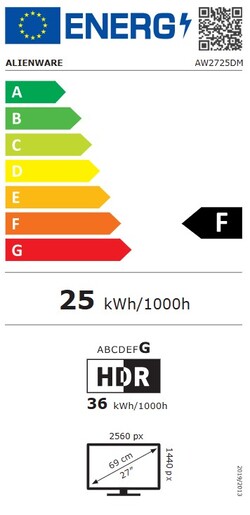 Dell 27" Alienware Gaming monitor AW2725DM, IPS 2K/QHD, 180Hz, 1ms, AMD FreeSync, 2x HDMI, DisplayPort, USB Hub, Pivot