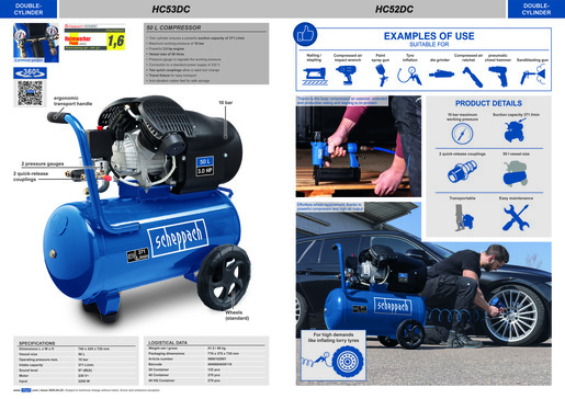 SCHEPPACH kompresor 50 L dvocilindrični HC53DC