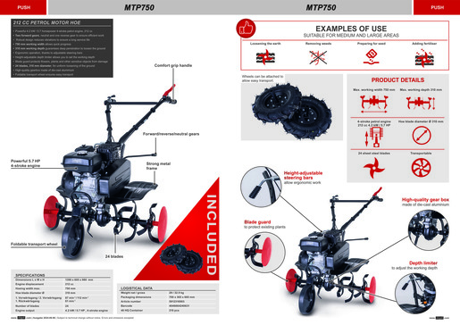 SCHEPPACH benzinski kopač tla MTP750 212 ccm / 4,2 kW / 6 noževa