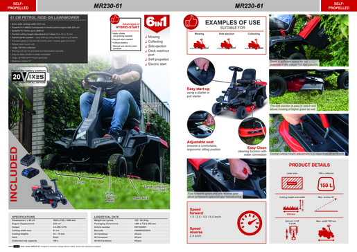 SCHEPPACH traktorska rider kosilica MR230-61 224 ccm 4,4 kW