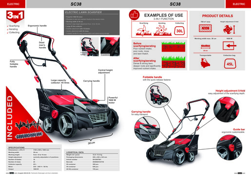 SCHEPPACH električni prozračivač travnjaka SC38 38 cm