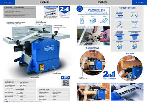 SCHEPPACH blanjalica / debljača 1250W HMS850