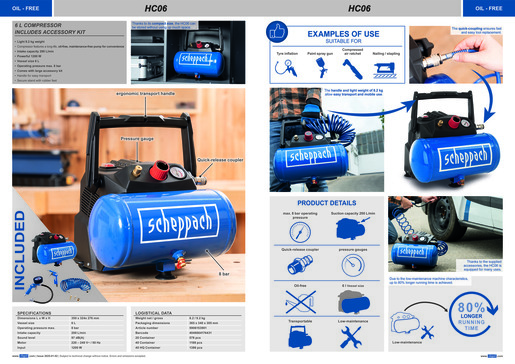 SCHEPPACH kompresor 6 L (s priborom) HC06
