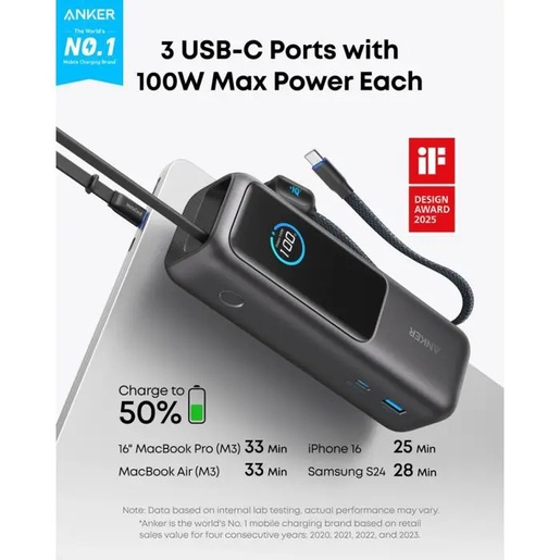 Anker prijenosna baterija 25000mAh, 165W, crna