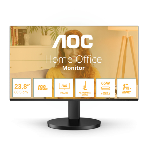 AOC monitor 24B3CF2, 23.8", IPS, FHD, 120Hz, HDMI, USB-C, USB, HAS, zvučnici