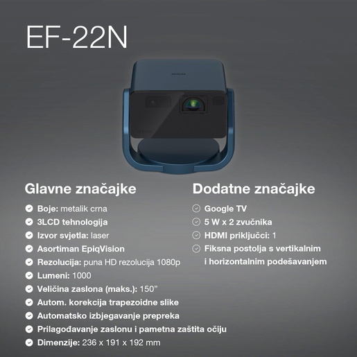 EPSON projektor EF-22N, 3LCD, Full HD, 1000Lm