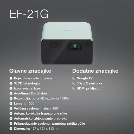 EPSON projektor EF-21G, 3LCD, Full HD, 1000Lm