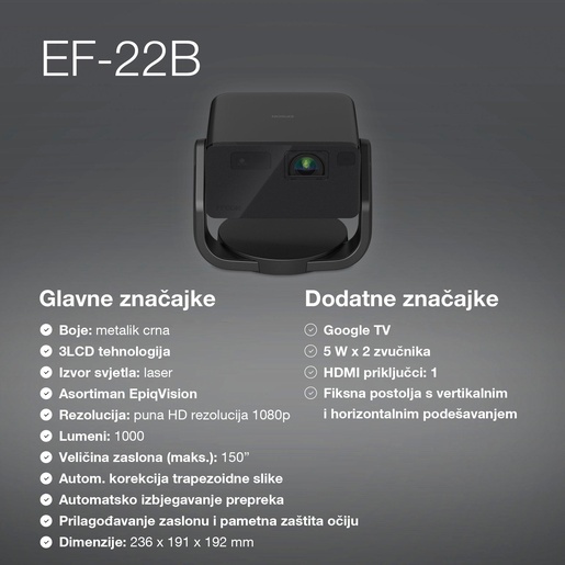 EPSON projektor EF-22B, 3LCD, Full HD, 1000Lm