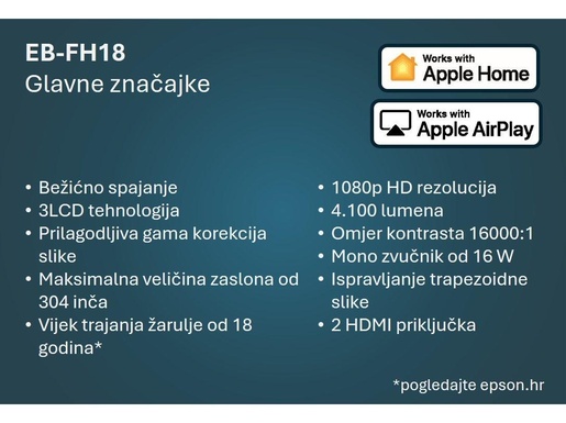EPSON projektor EB-FH18, 3LCD, Full HD, 4100Lm