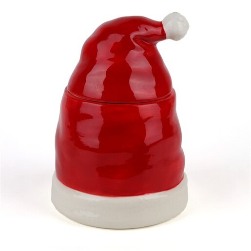 Keramička posuda s poklopcem Kapa djeda božićnjaka, 20cm, crvena/bijela