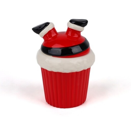 Keramička posuda s poklopcem djed božićnjak,crvena