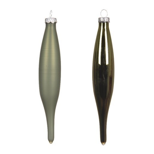 Stakleni ukras siga 3x15h cm, 6kom, ružmarin zelena