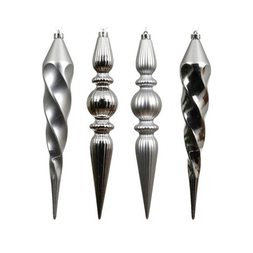 Ukras za bor plastični h30cm d5cm, 4kom, srebrna