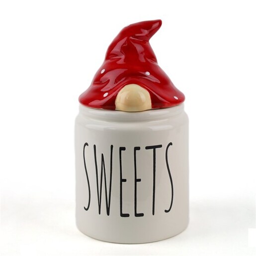 Keramička posuda s poklopcem Gnom sweets, 20cm, crvena/bijela