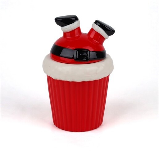 Keramička posuda s poklopcem djed božićnjak, crvena