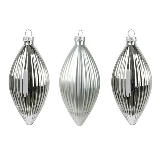 Stakleni ukras maslina 6xh13cm, 3kom, srebrna