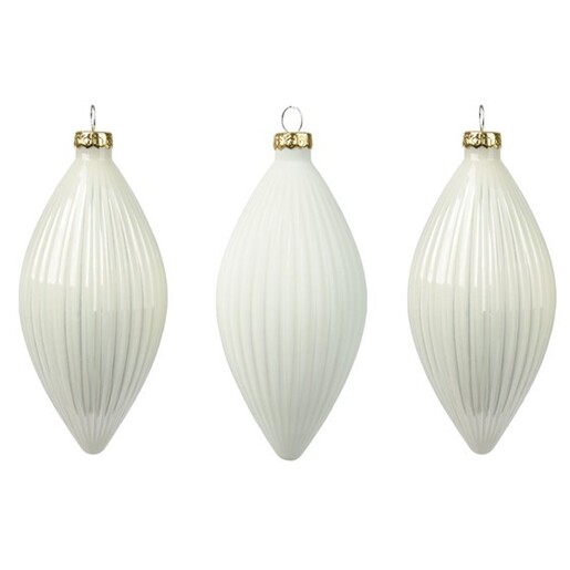 Stakleni ukras maslina 6xh13cm, 3kom, bijela