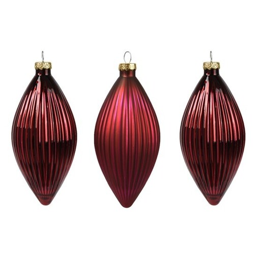 Stakleni ukras maslina 6xh13cm, 3kom, crvena