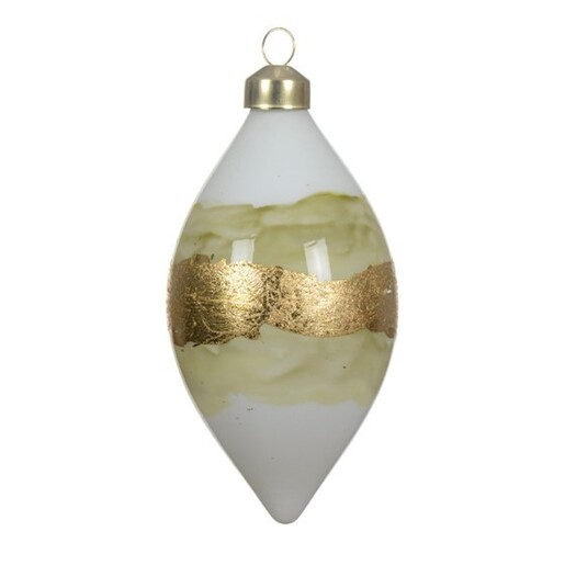 Stakleni ukras maslina h12,5x6cm 2kom, bijela/zlatna