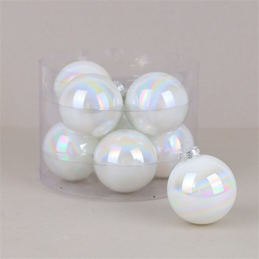 Staklene kuglice 8cm, 8kom, bijela