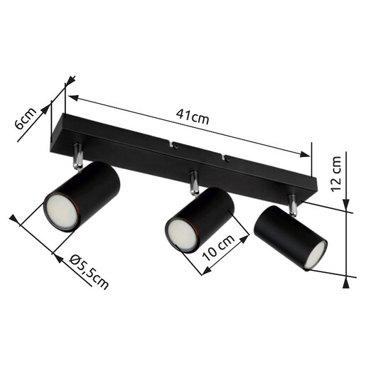 Stropni reflektor ROBBY, 3x GU10, crni