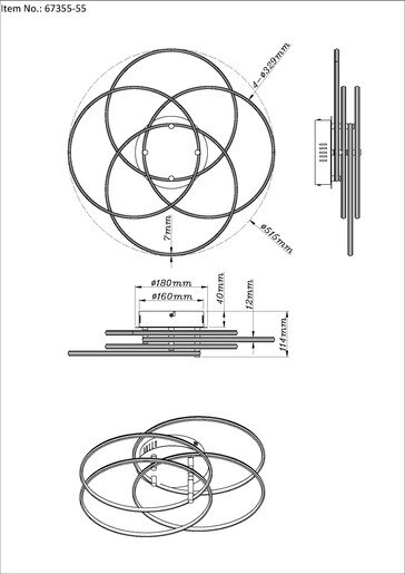 Stropna svjetiljka KOMBOS, LED, crna