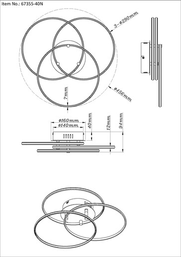 Stropna svjetiljka KOMBOS, LED, metalna