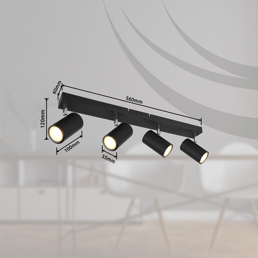 Stropni reflektor ROBBY, 4x GU10, crni