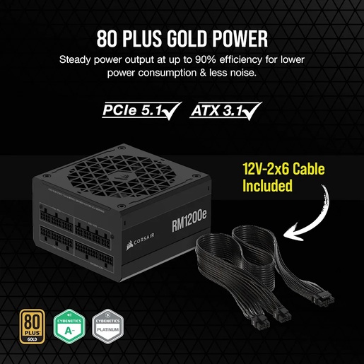 Napajanje Corsair RM1200e, 1200W, 80 Plus Gold, modularno