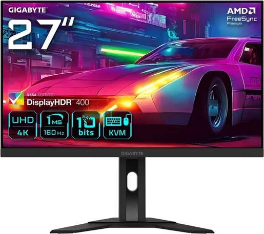GIGABYTE monitor M27UA EK, 27" UHD (3840x2160), IPS, 160Hz, 1ms, 2x HDMI, DisplayPort, USB-C, HDR400, zvučnici