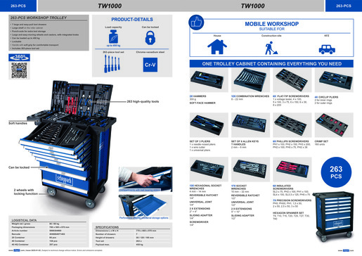 SCHEPPACH kolica za alat TW1000 set od 263 dijelova, 7 ladica