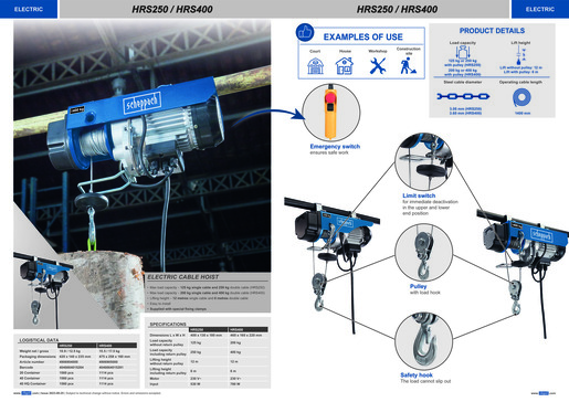 SCHEPPACH električna dizalica HRS400 780W, 230V