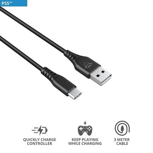 Trust GXT 226 Play & Charge kabel za punjenje gamepada, PS5, 3m, crni