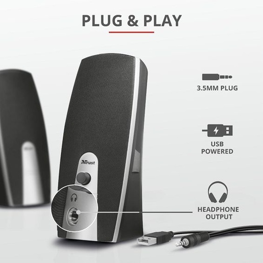 Trust Mila, zvučnici, 2.0, 5W, crni