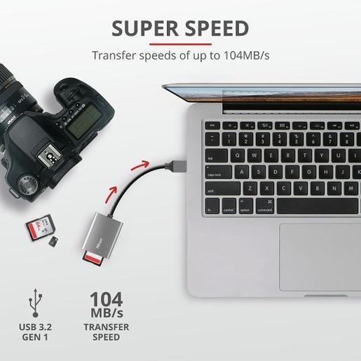 Trust Dalyx čitač SD kartica, USB 3.2, srebrni