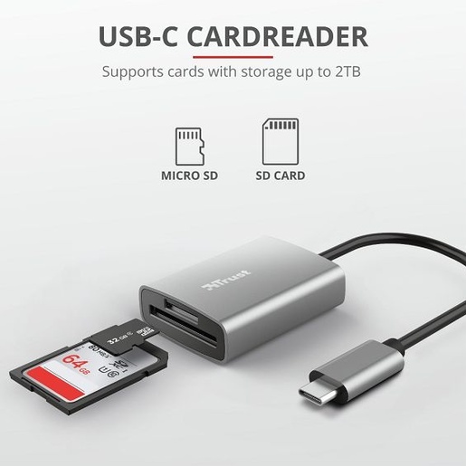 Trust Dalyx čitač SD kartica, USB-C, srebrni