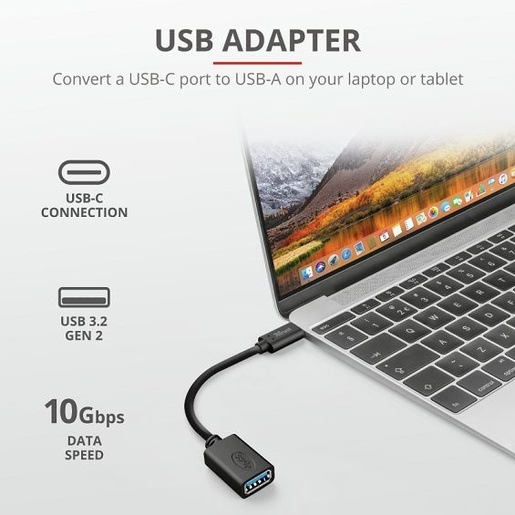 Trust Calyx USB-C na USB-A (Ž) adapter, crni