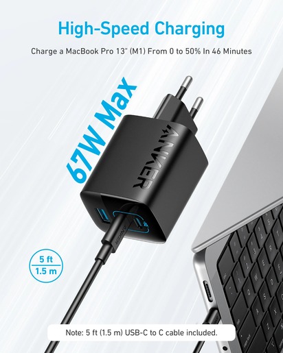 Anker 336 punjač, 67W, 2xUSB-C/USB-A, crni