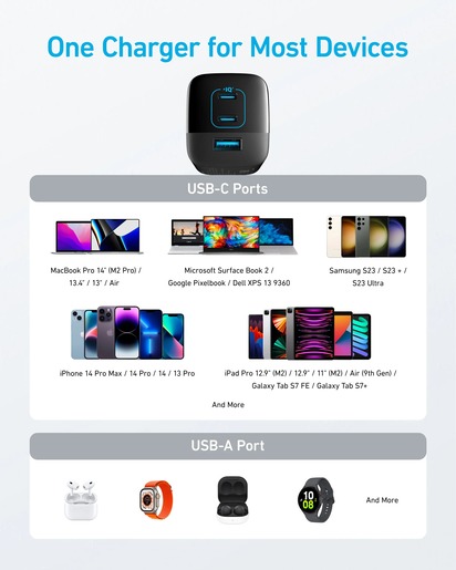 Anker 336 punjač, 67W, 2xUSB-C/USB-A, crni