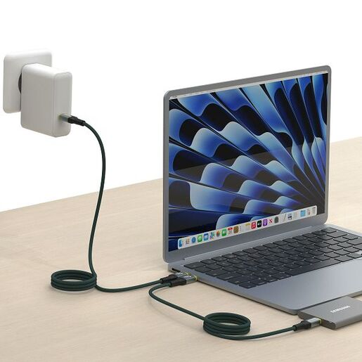 MaxMobile data kabel Type C, 240W, 5A, 1.50 m, Thunderbolt 5, zeleni