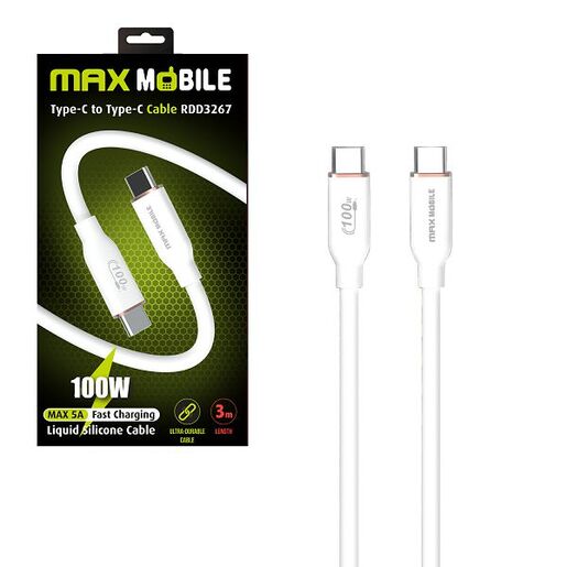 MaxMobile data kabel Type C, QC 100W, 5A, 3 m, bijeli