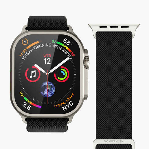 Vonmählen zamjenski remen za Apple Watch 44/45/46/49 mm, Black Classic Nylon Loop, One Size