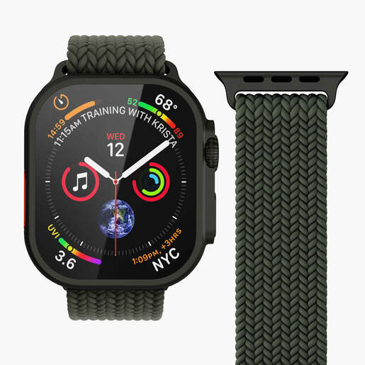 Vonmählen zamjenski remen za Apple Watch 44/45/46/49 mm, Olive Black Woven Loop, One Size