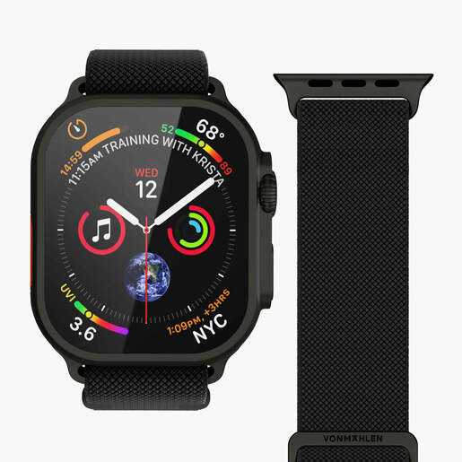 Vonmählen zamjenski remen za Apple Watch 44/45/46/49 mm, All Black Classic Nylon Loop, One Size