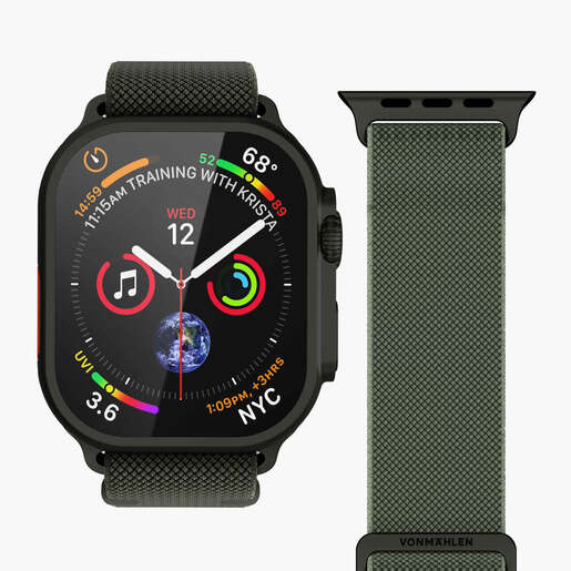 Vonmählen zamjenski remen za Apple Watch 44/45/46/49 mm, Olive Black Classic Nylon Loop, One Size