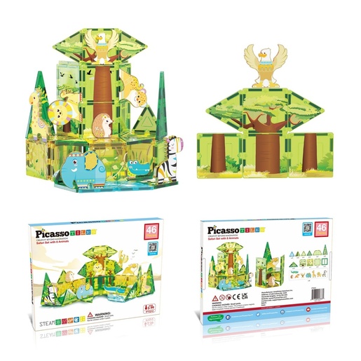 Picasso Tiles Safari, set magnetnih pločica, 46 kom
