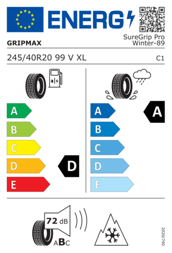 Gripmax 245/40R20 Pro winter XL 99V,Pot: D,Pri: A,Buka: 72dB