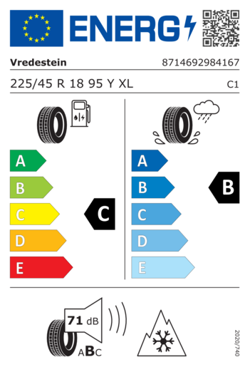 Vredestein 225/45R18 Quatrac pro+ XL 95Y,Pot: C,Pri: B,Buka: 71dB