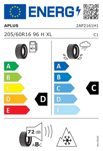 Aplus 205/60R16 A701 XL 96H,Pot: D,Pri: C,Buka: 72dB